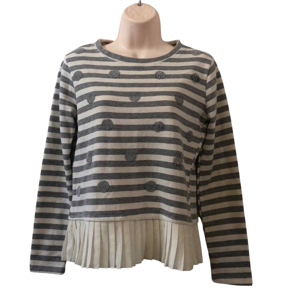 Maison Jules Grey Striped Beaded Polka‎ Dot Pleated Hem Sweatshirt Small